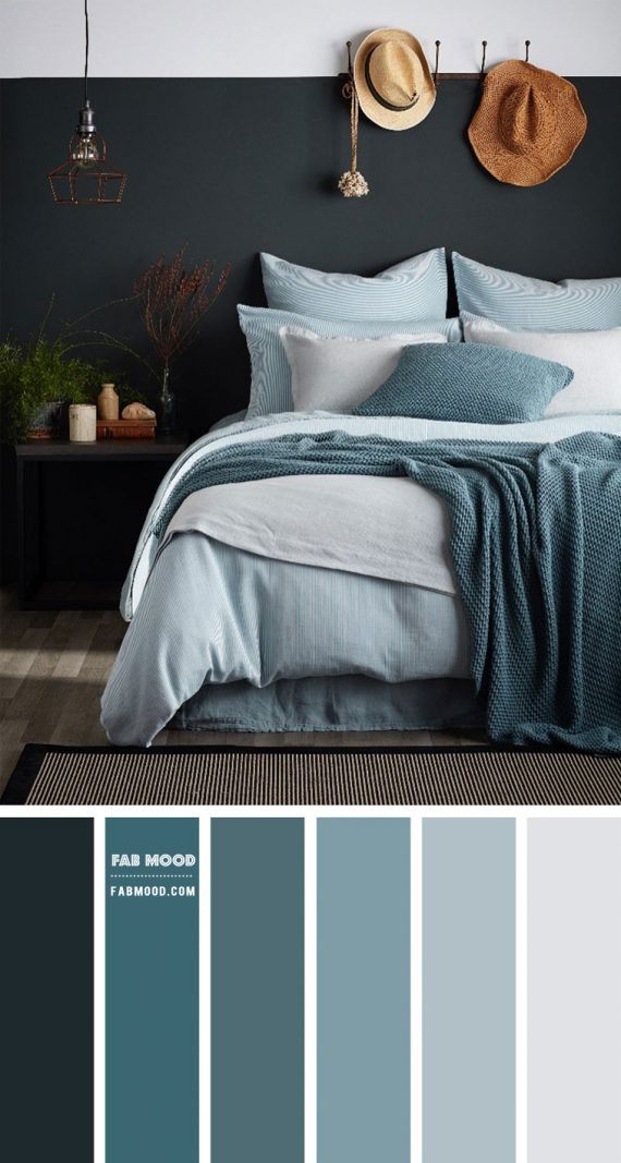 Charcoal, dusty blue and teal bedroom color combos