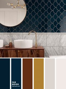 Designing a Stylish Dark Blue and Grey Bathroom: Blue Tiles & Marble