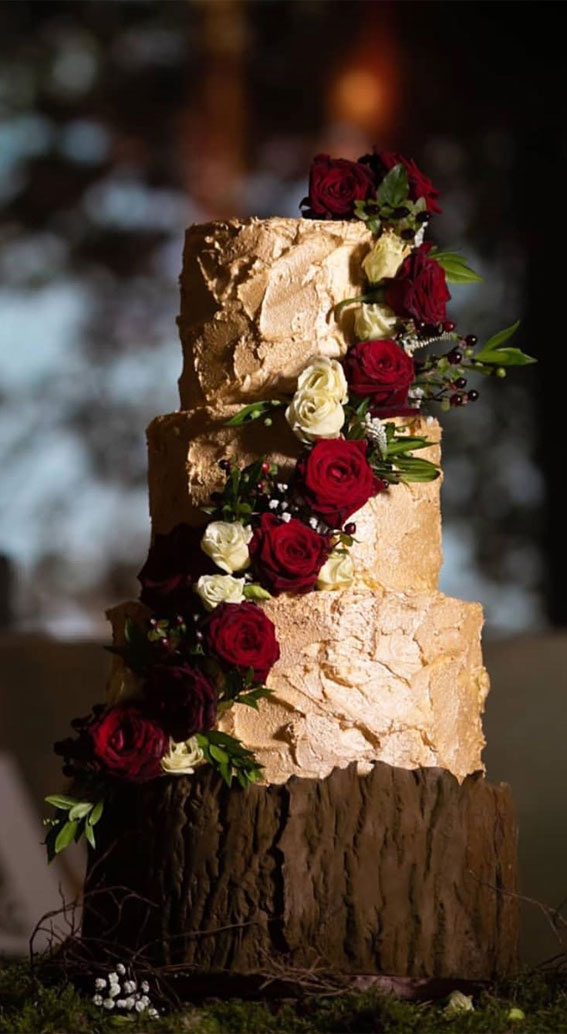 textured gold wedding cake, wedding cakes, wedding cake designs 2020
