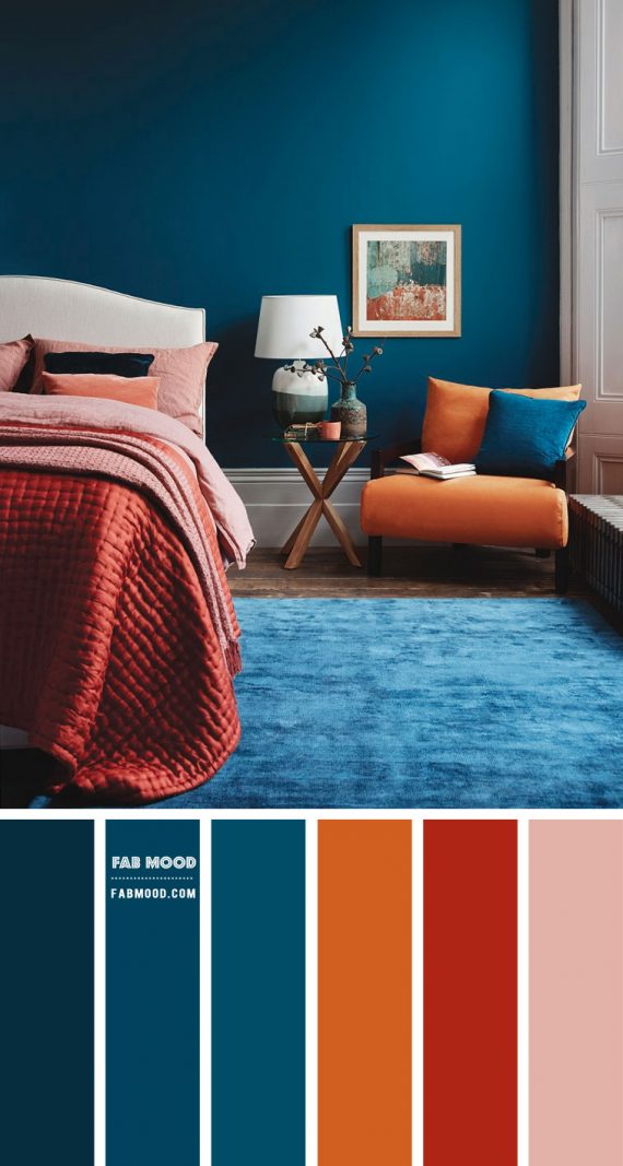 Burnt Orange + Dark Coral + Teal Bedroom For Modern Chic Looks