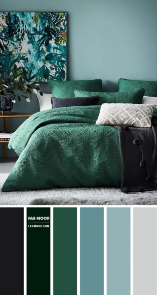 Green Bedroom Color Scheme { Dark blue + Grey }