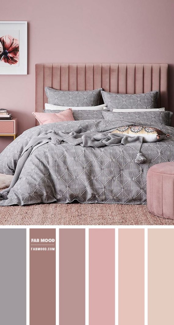 Grey and Mauve Pink Bedroom Colour Palette