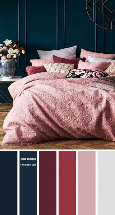 Burgundy, Navy Blue and Mauve Bedroom Color Scheme