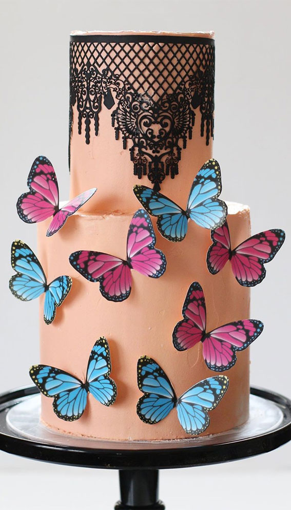 Black Edible Butterflies and Moths Cake