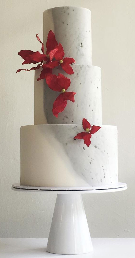 22 Clean and Contemporary Wedding Cakes : Three tier marble effect