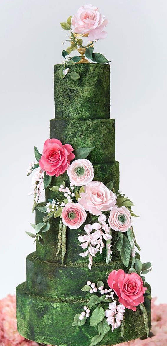 These 50 Jaw-Dropping Wedding Cakes Deserve To Be Framed : Green & Pink