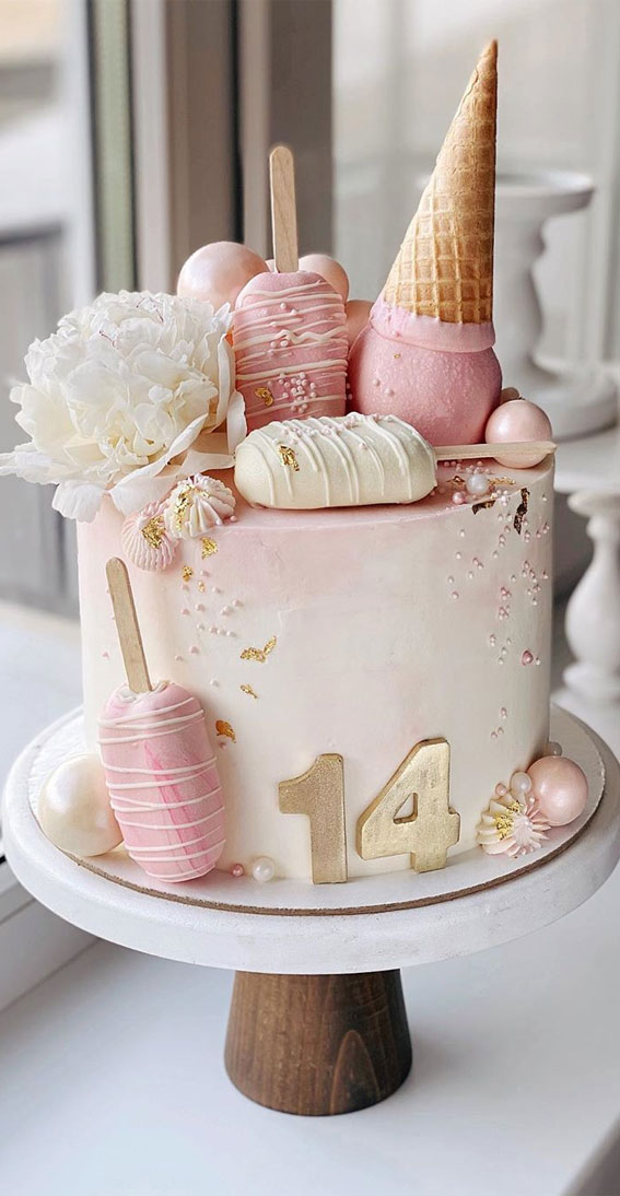 49 Cute Cake Ideas For Your Next Celebration : Pink & White Illustration