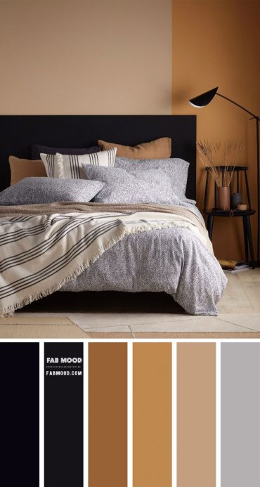 Black and Earth Tone Bedroom Colour Idea