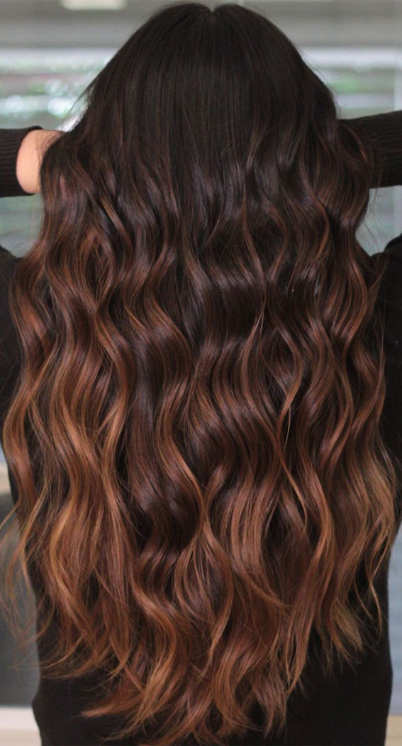 chocolate brown hair with auburn highlights