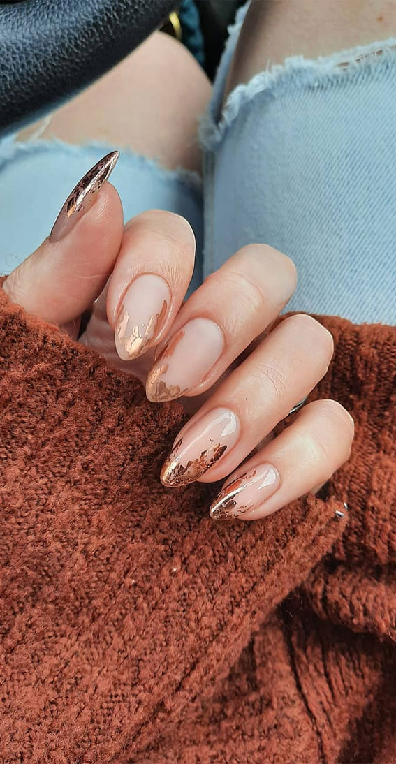 22 Stunning Fall Nail Ideas For Autumn 2020 : Copper on nude nails