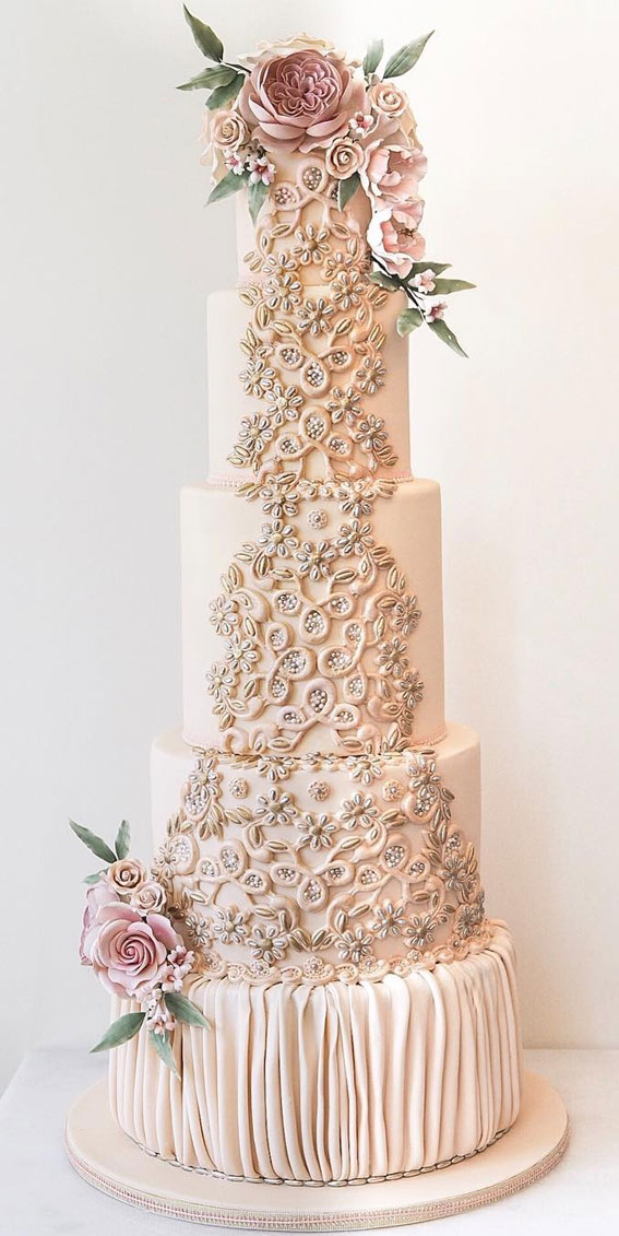 These 50 Beautiful Wedding Cake Designs You Will Be Blown Away : Embroidery wedding cake