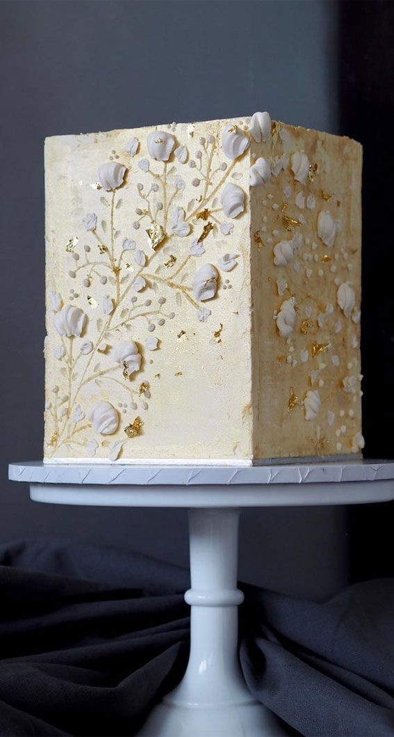 wedding cake, wedding cakes, floral piping, square wedding cake, floral painted wedding cake
