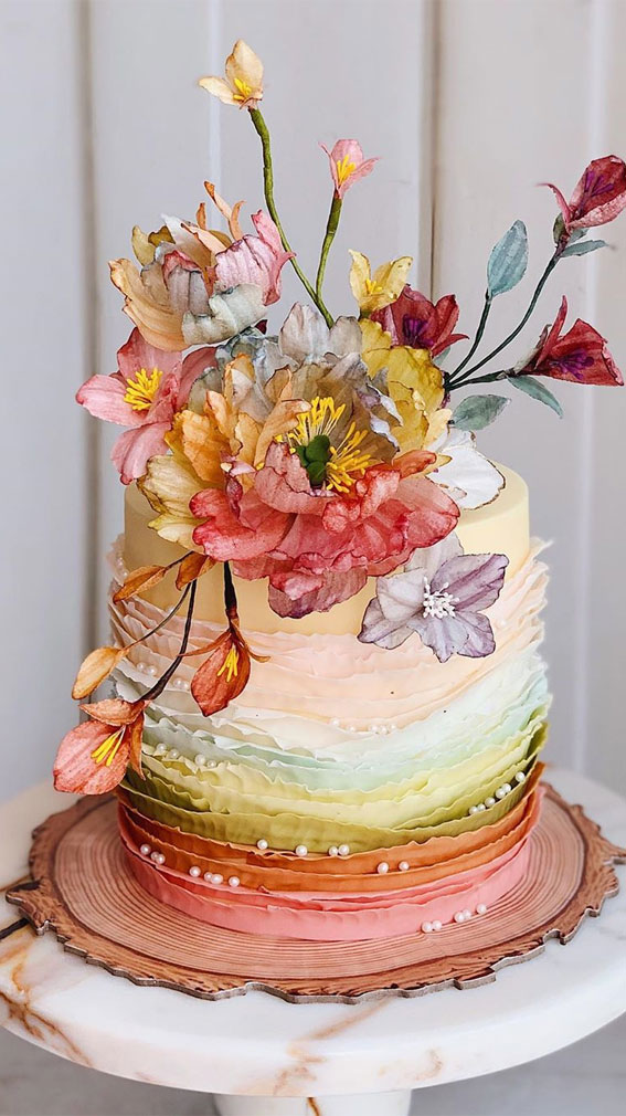49 Cute Cake Ideas For Your Next Celebration : Ombre ruffled cake 