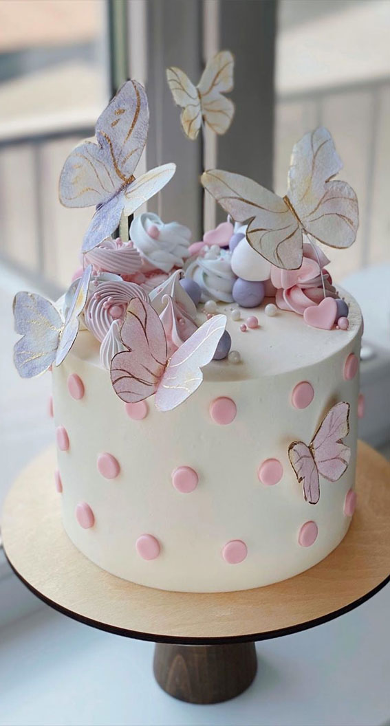 49 Cute Cake Ideas For Your Next Celebration : White Cake with butterflies