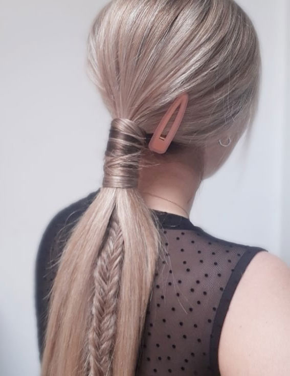 44 Beautiful Ways to Wear Braids This Season : Ponytail + Fishtail braid 