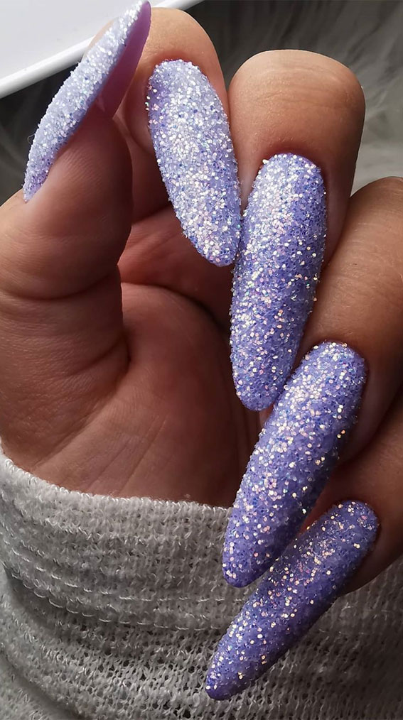 22 Stunning Fall Nail Ideas For Autumn 2020 : Baby Violet Sparkly Nails