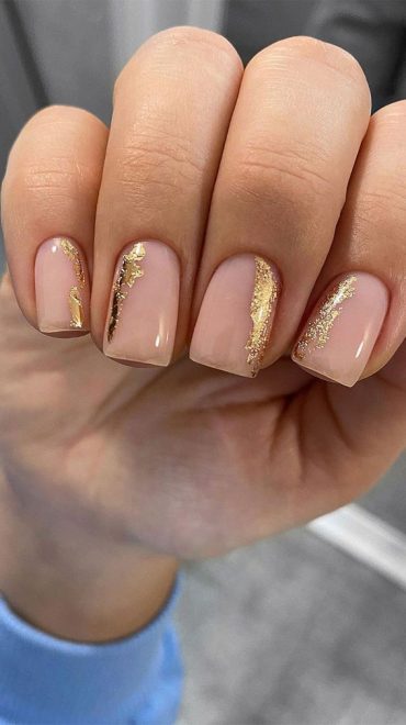 Pretty Nail Art Design Ideas To Jazz Up The Season Gold Foil On Pink Nude Nails