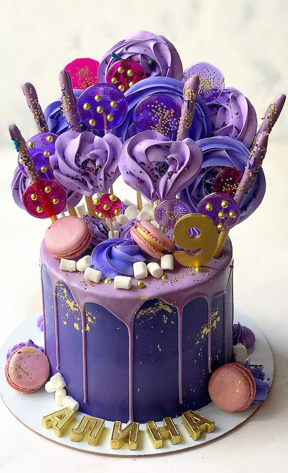 purple happy birthday cake