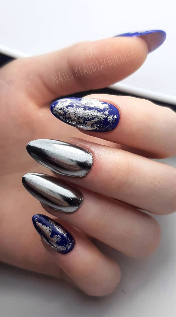 41 Pretty Nail Art Design Ideas To Jazz Up The Season : Blue and Silver Nails