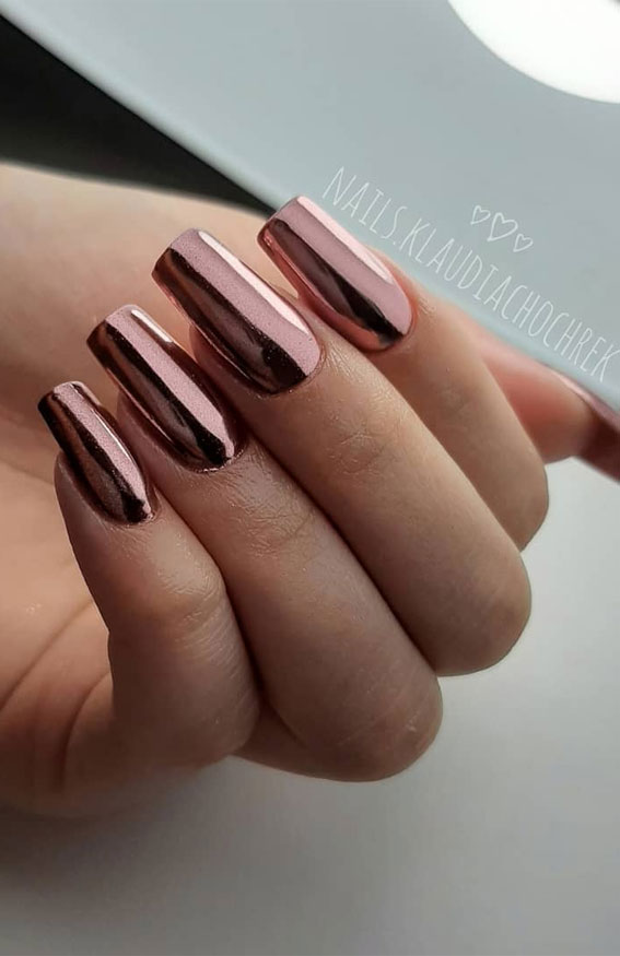 41 Pretty Nail Art Design Ideas To Jazz Up The Season : Rose Gold Chrome