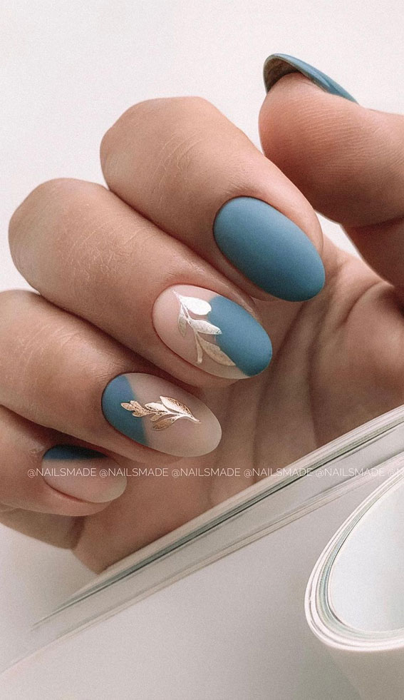 Trendy Fall Nail Designs To Wear In 2020 : Nude pink and blue teal nails