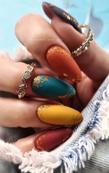 47 Beautiful Nail Art Designs &amp; Ideas : Mismatched Jewel Tone Nails