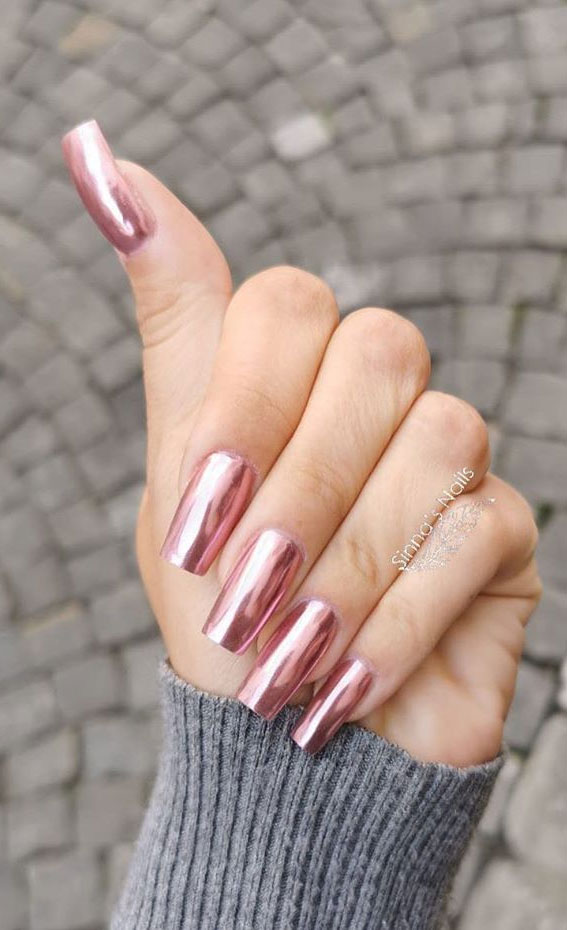 47 Beautiful Nail Art Designs & Ideas : Metallic rose gold nails