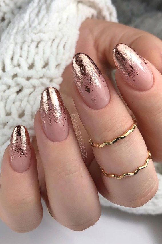 Stylish Nail Art Designs That Pretty From Every Angle Nude And Gold Foil Nails