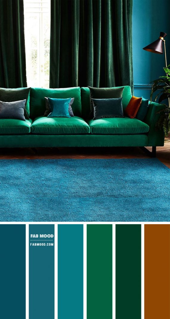 Blue Teal and Emerald Green Living Room