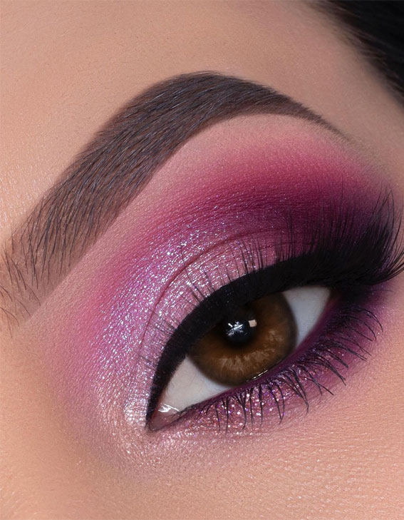 65 Pretty Eye Makeup Looks : Purple/pink smokey eye shadow