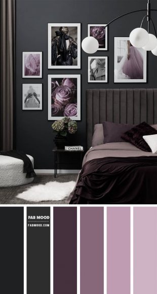 Charcoal, Plum and Lilac Bedroom Color Scheme, Purple and Dark Grey