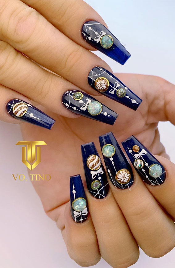 Pretty Festive Nail Colours & Designs 2020 : Navy blue Christmassy ...