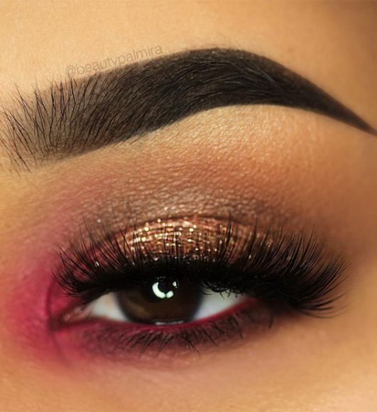 65 Pretty Eye Makeup Looks : Glamour Glitter Makeup