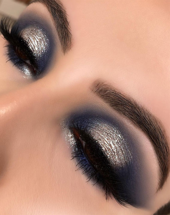 silver and light blue eye makeup