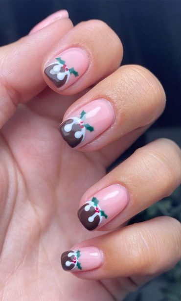 Pretty Festive Nail Colours & Designs 2020 : Christmas pudding on nude ...