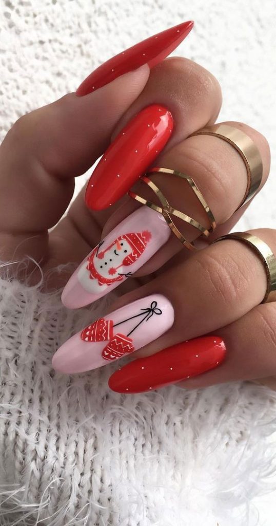 Pretty Festive Nail Colours And Designs 2020 Pink And Red Christmas Nails 2454