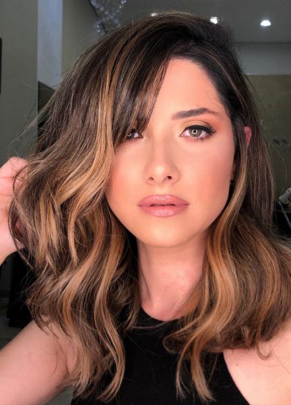 Gorgeous Hair Colour Trends For 2021 : Brunette lob haircut with bangs