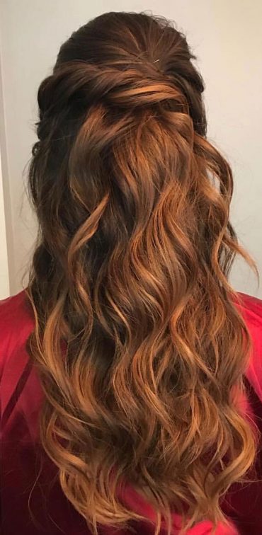 33 Romantic Half Up Half Down Hairstyles : Twisted half up half down