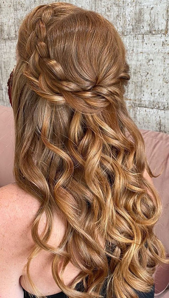 33 Romantic Half Up Half Down Hairstyles : Braid Half-Up Style