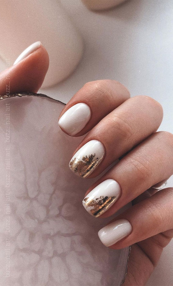 Stylish Nail Art Designs That Pretty From Every Angle : White nails with foil