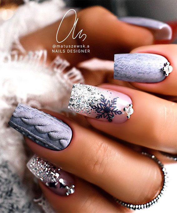 Pretty Festive Nail Colours & Designs 2020 : Blue grey Christmas nails