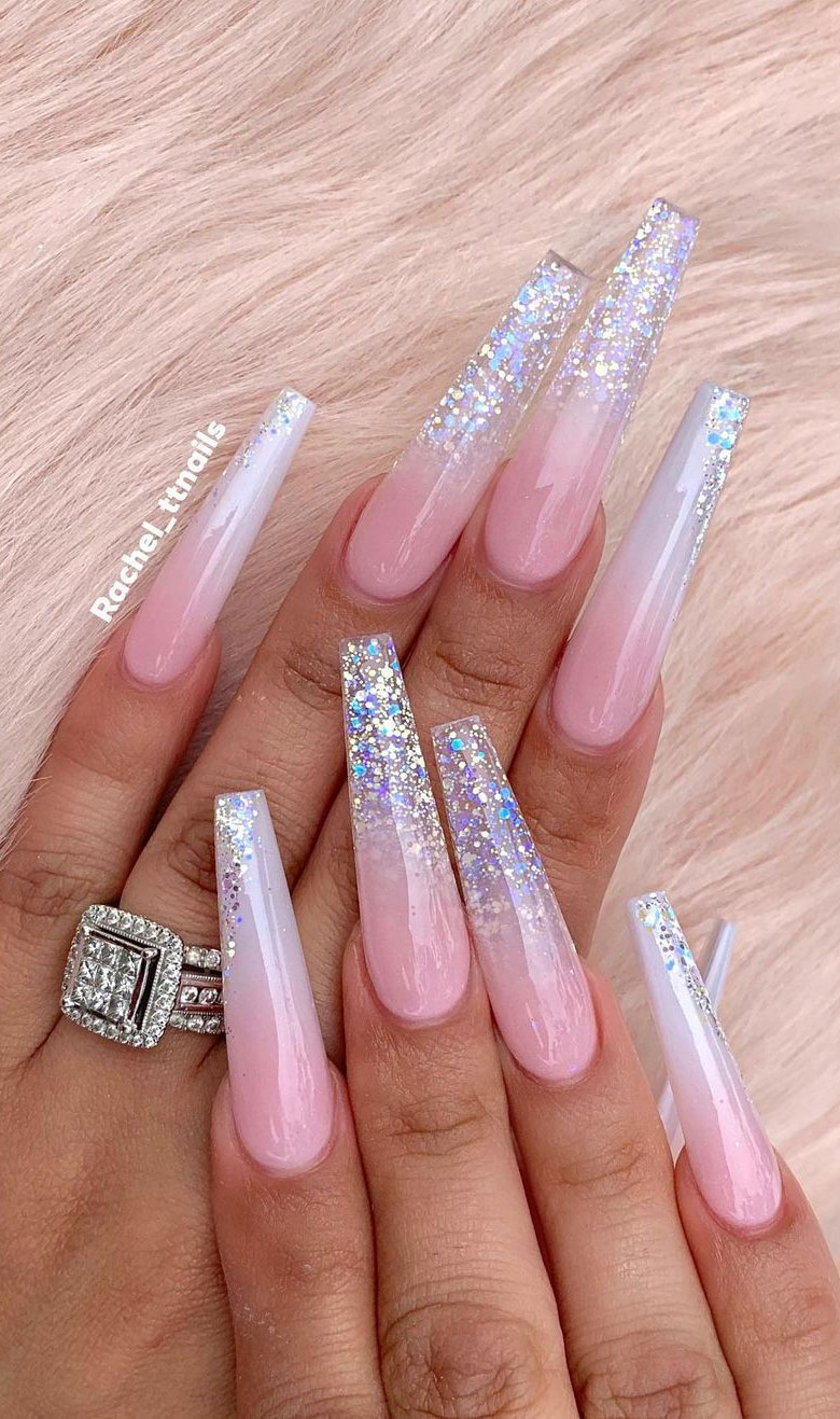 Stylish Nail Art Designs That Pretty From Every Angle : Ombre Pink & Glitter Nails
