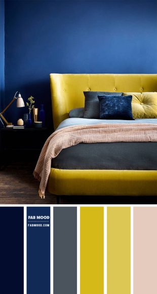 Navy Blue and Yellow Bedroom Colour Scheme | Color combo