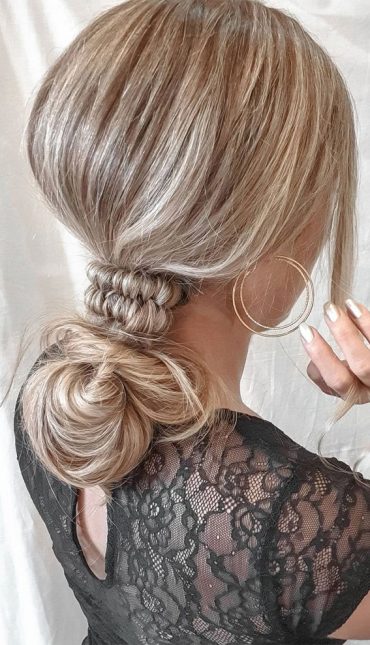 54 Cute Updo Hairstyles That Are Trendy For 2021 : Messy Low Buns + Braids