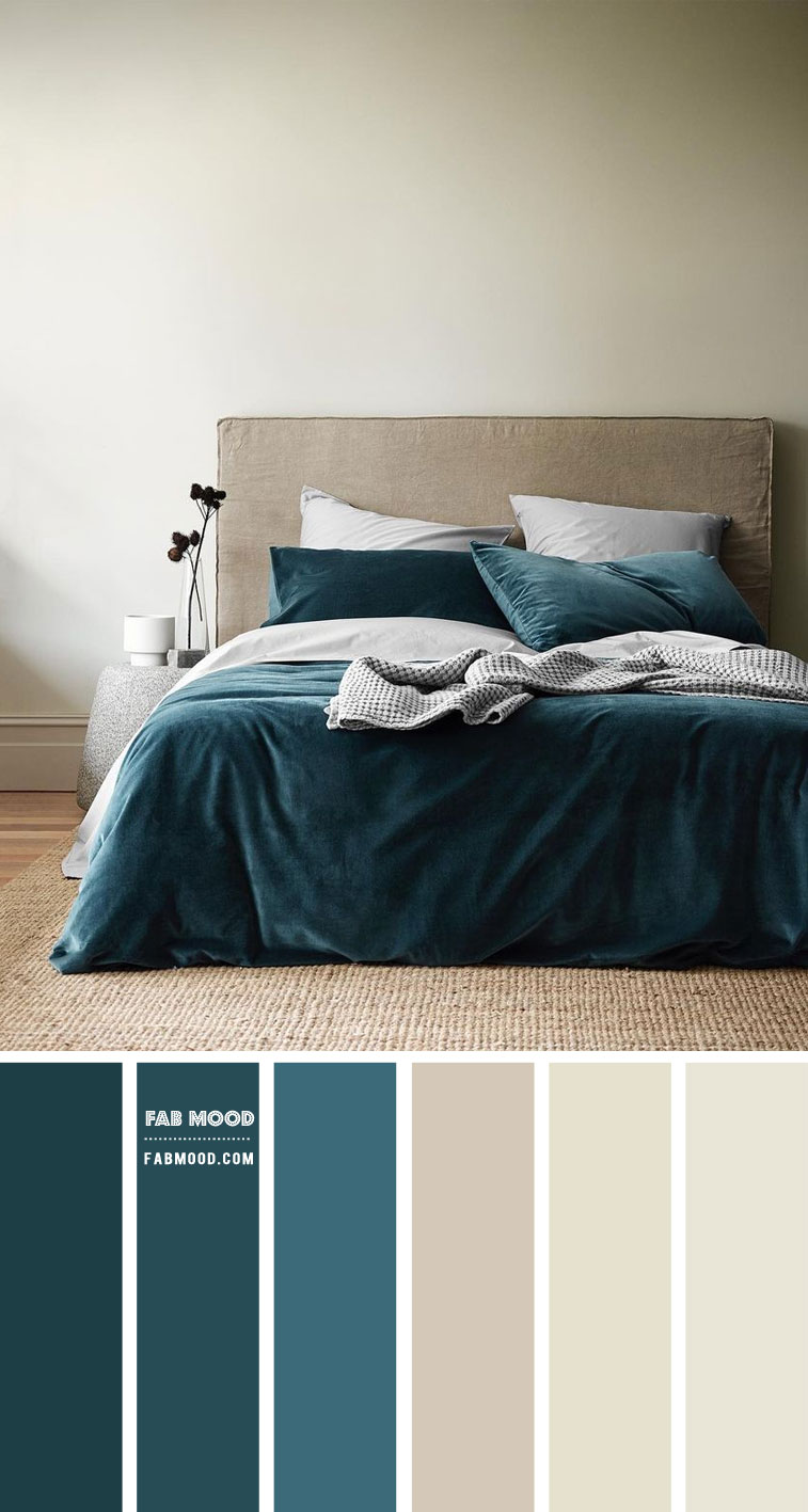 Beige And Indian Teal Bedroom Color Scheme 