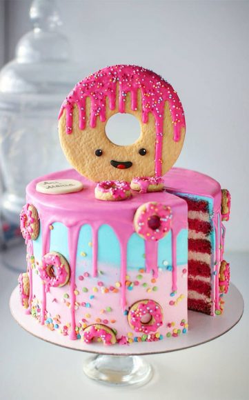 54 Jaw-Droppingly Beautiful Birthday Cake : Red Velvet Cake With Donuts