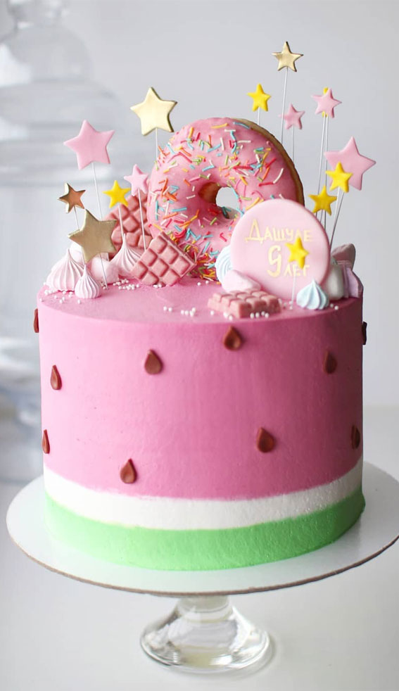 54 Jaw-Droppingly Beautiful Birthday Cake : Pink Watermelon Cake