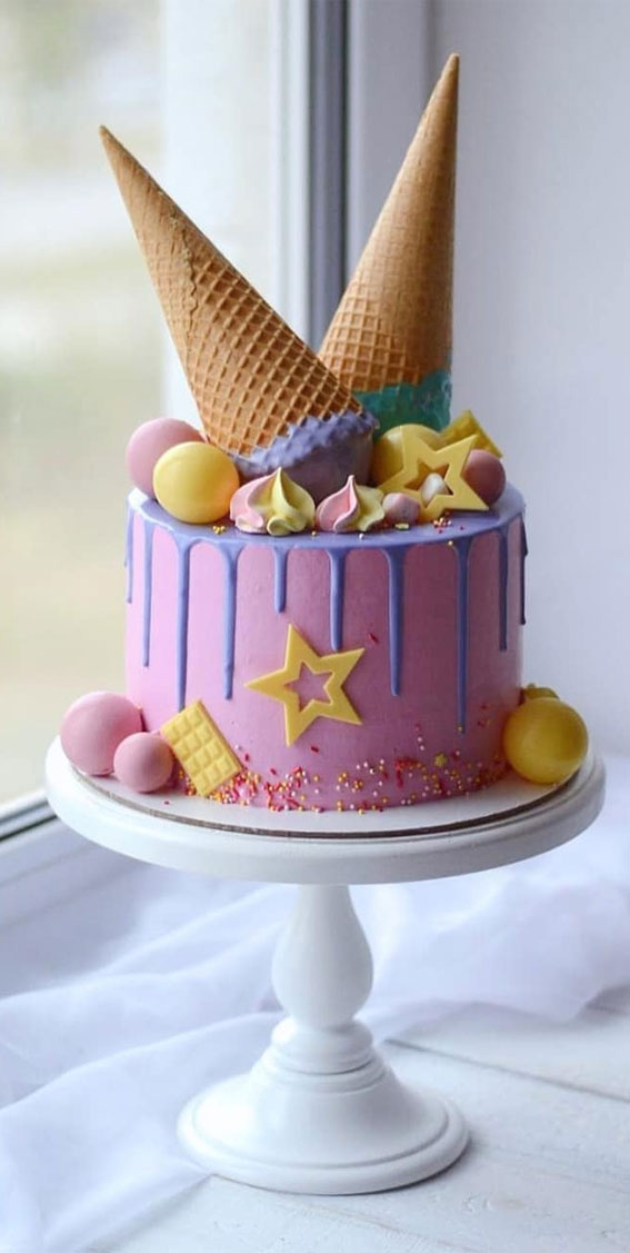 pink birthday cake, pink and blue birthday cake 