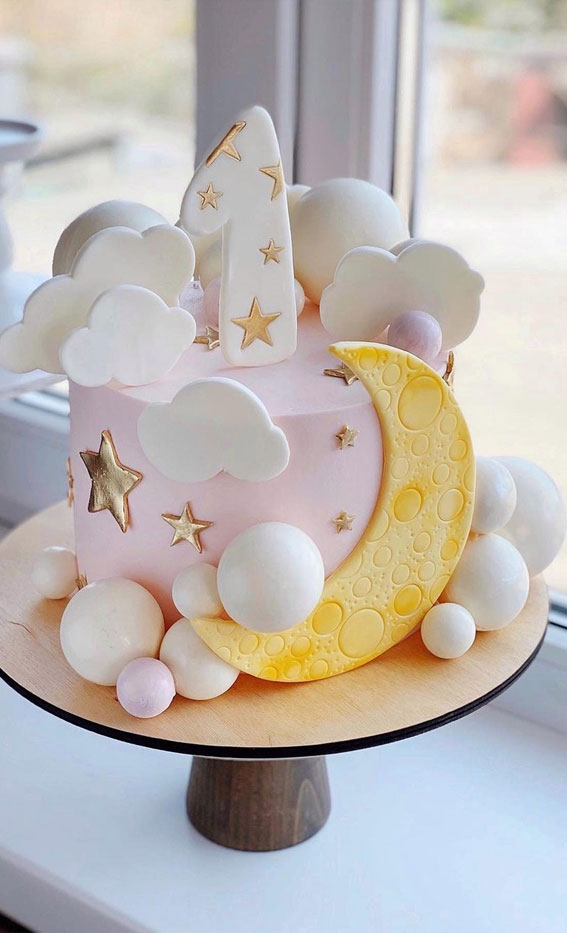 54 Jaw-Droppingly Beautiful Birthday Cake : Moon and Stars 1st birthday cake