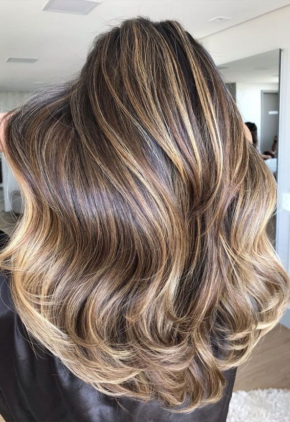 Best Hair Colour Ideas & Styles To Try in 2021 : Brown with golden highlights